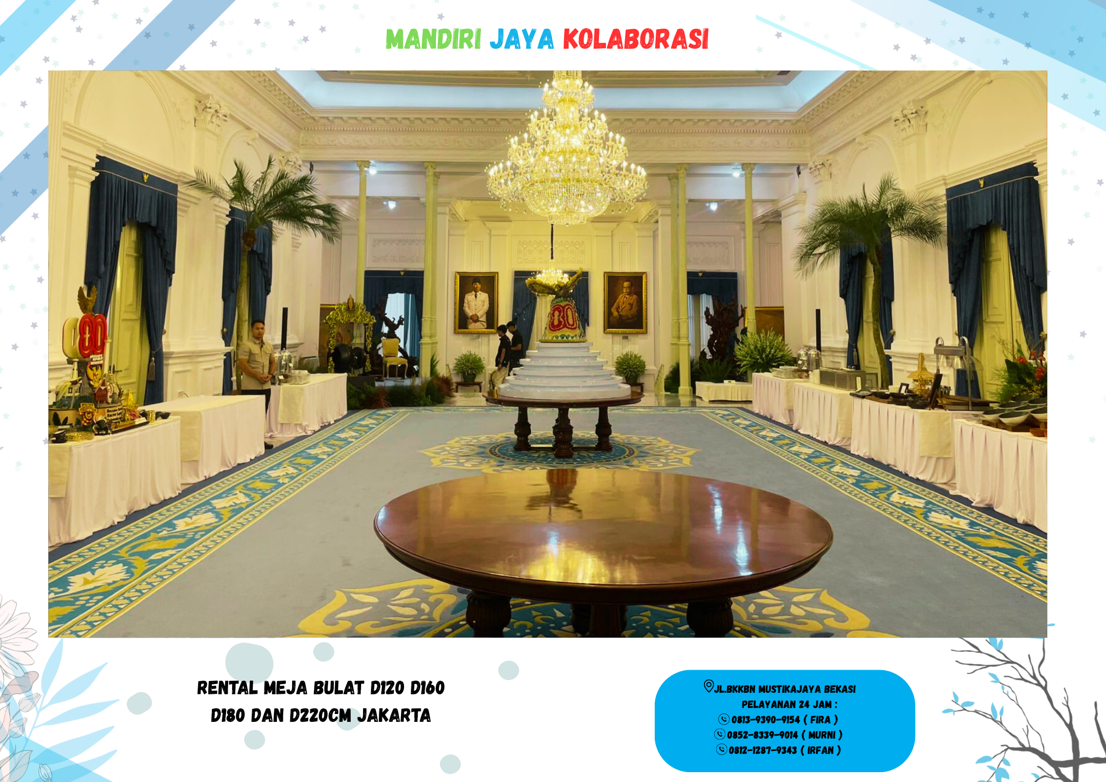 Rental Meja Bulat D120 D160 D180 dan D220cm Jakarta