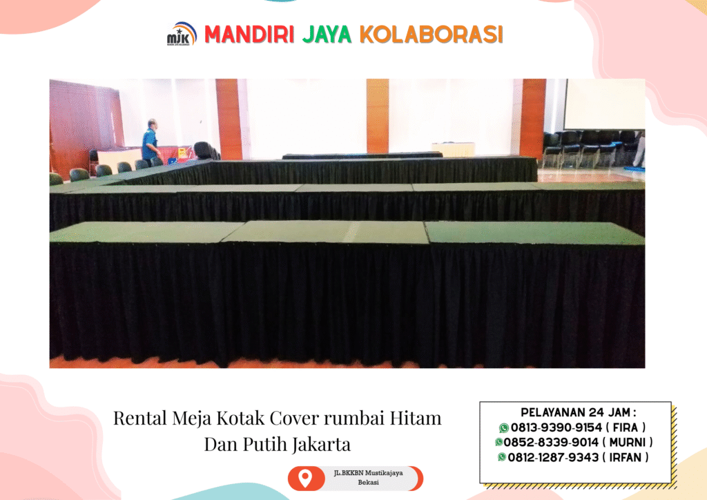 Rental Meja Kotak Cover Rumbai Hitam Dan Putih Jakarta