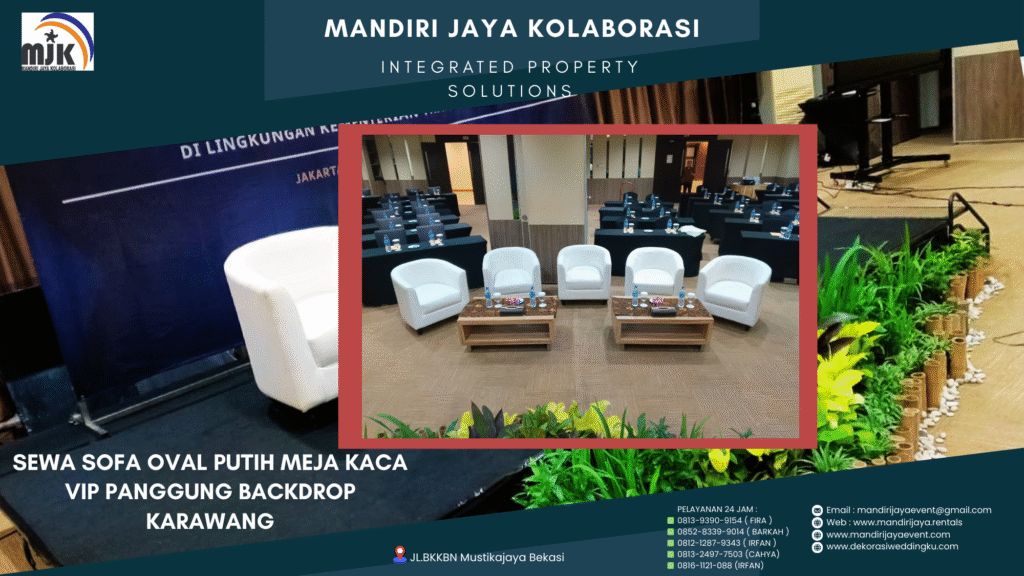Sewa Sofa Oval Putih Meja Kaca VIP Panggung karawang
