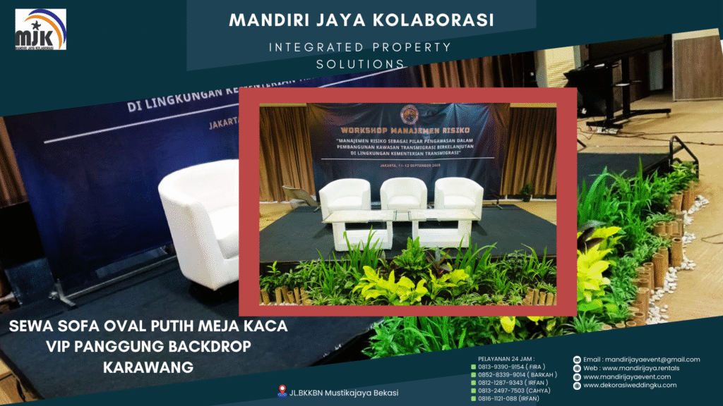 Sewa Sofa Oval Putih Meja Kaca VIP Panggung karawang