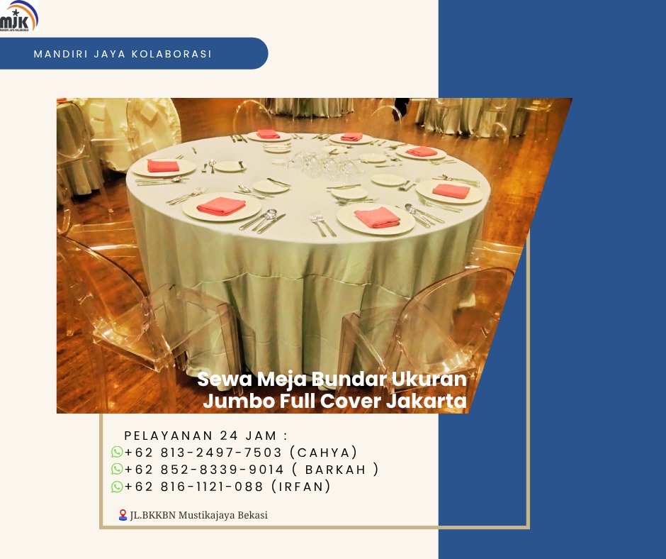 Sewa Meja Bundar Ukuran Jumbo Full Cover Jakarta