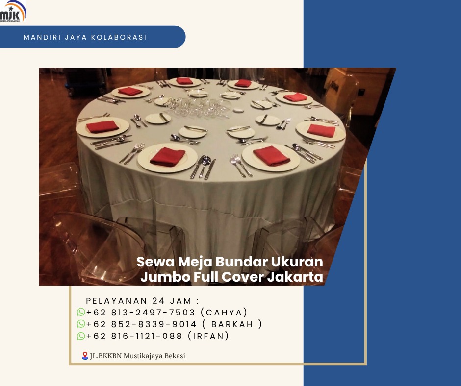 Sewa Meja Bundar Ukuran Jumbo Full Cover Jakarta