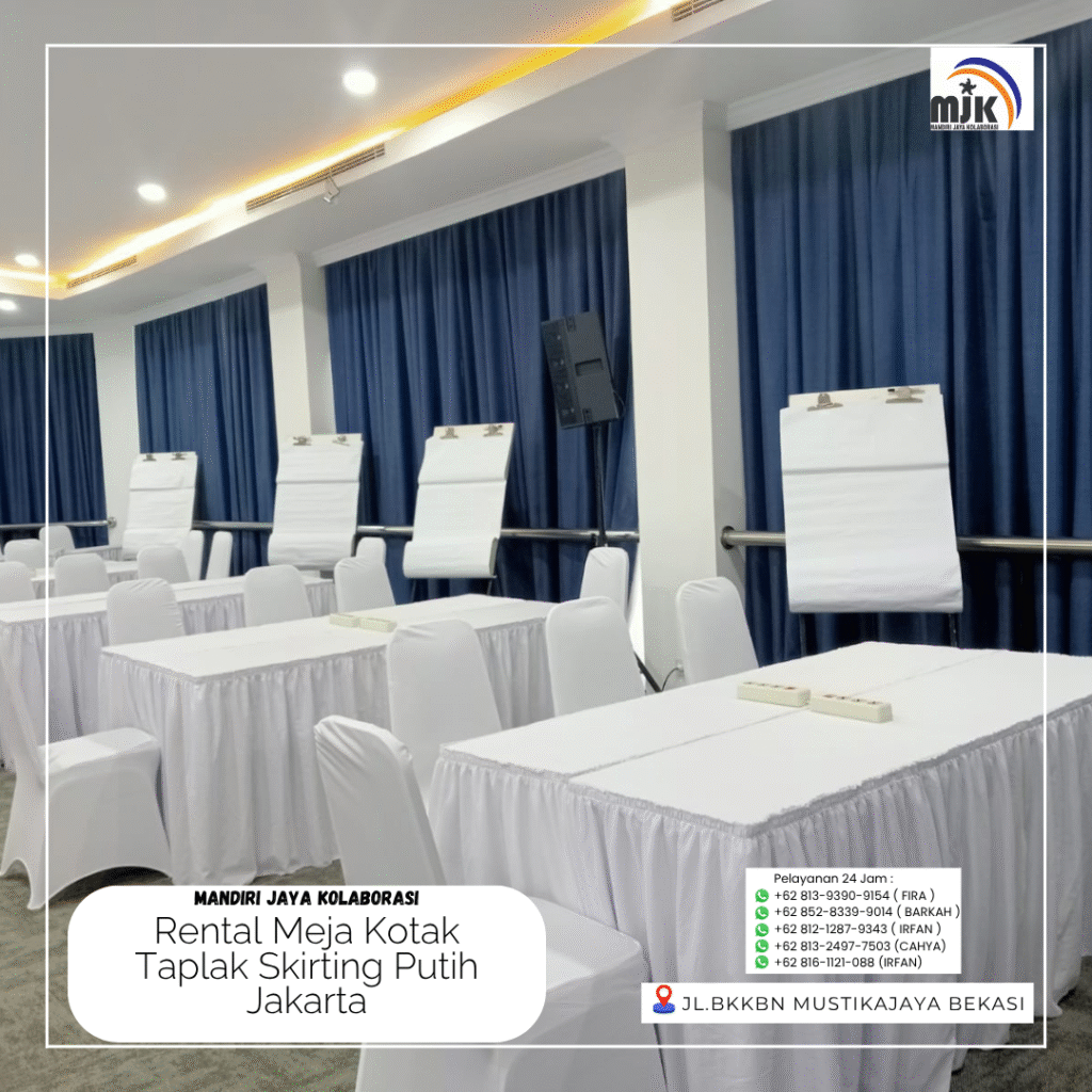 Rental Meja Kotak Taplak Skirting Putih Jakarta