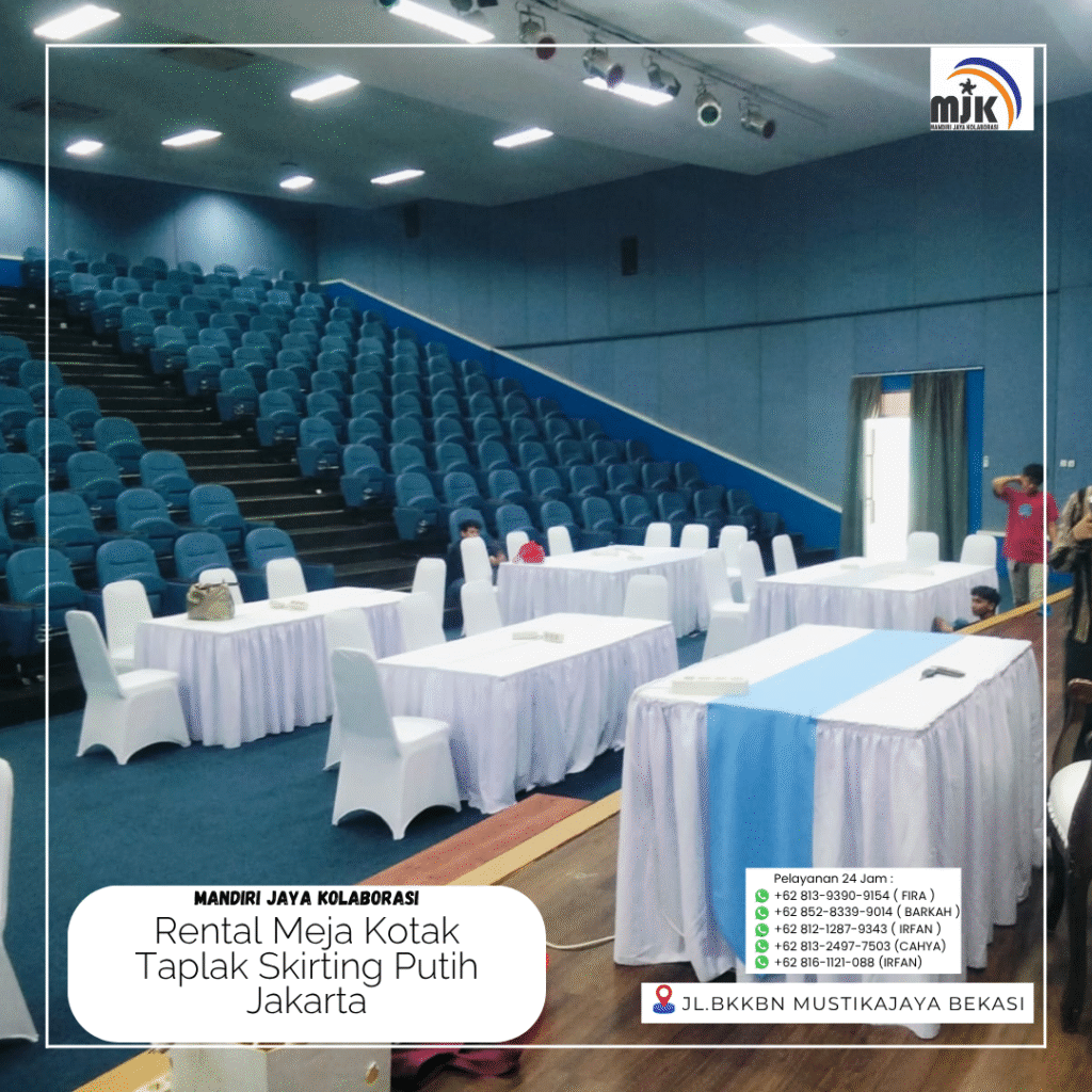 Rental Meja Kotak Taplak Skirting Putih Jakarta