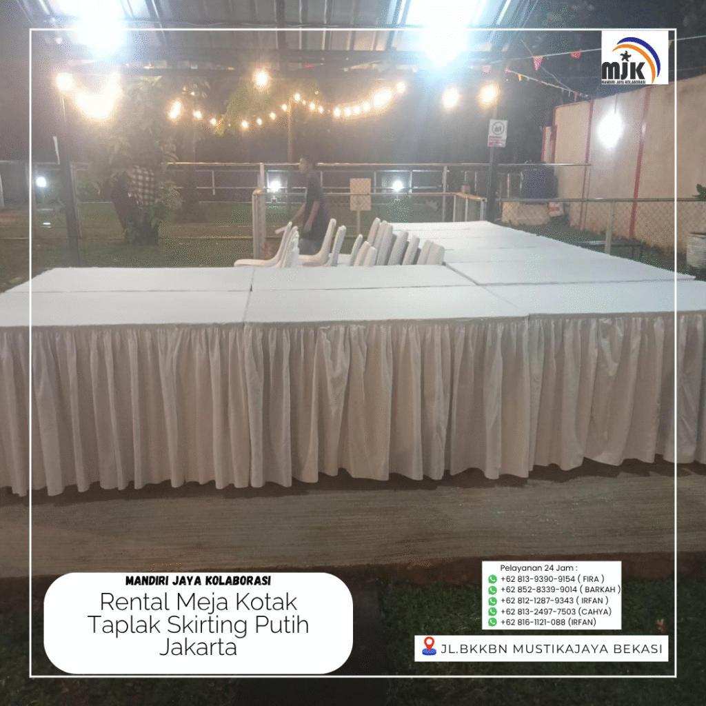 Rental Meja Kotak Taplak Skirting Putih Jakarta