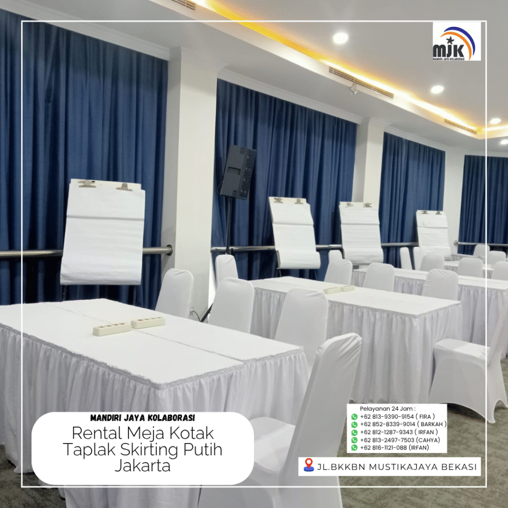 Rental Meja Kotak Taplak Skirting Putih Jakarta