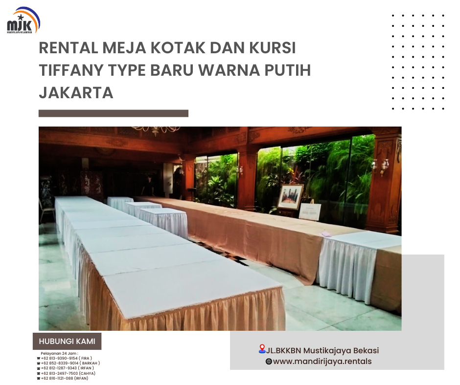 Rental Meja Kotak Dan Kursi Tiffany Type Baru Warna Putih Jakarta