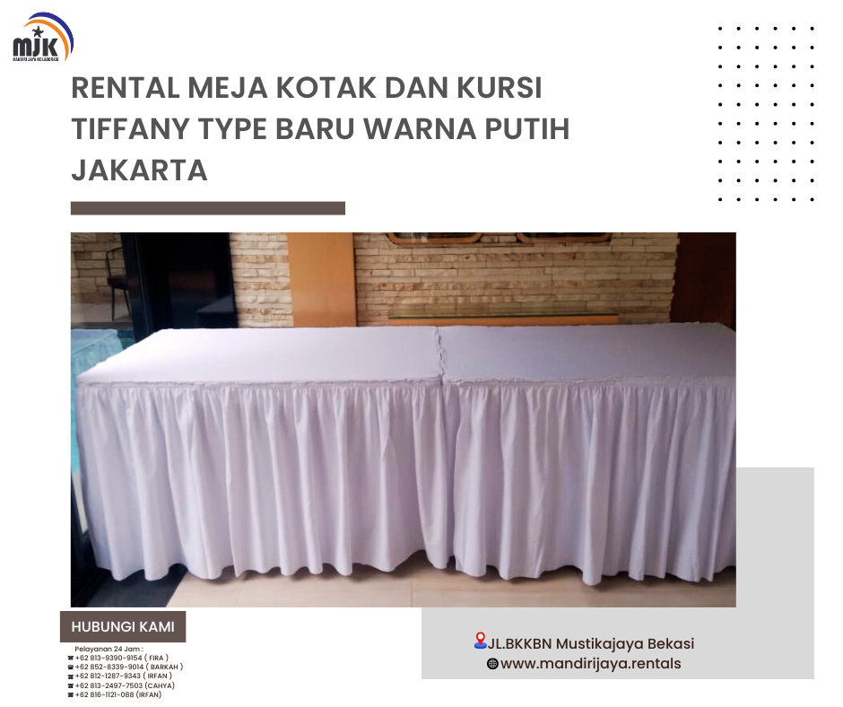 Rental Meja Kotak Dan Kursi Tiffany Type Baru Warna Putih Jakarta