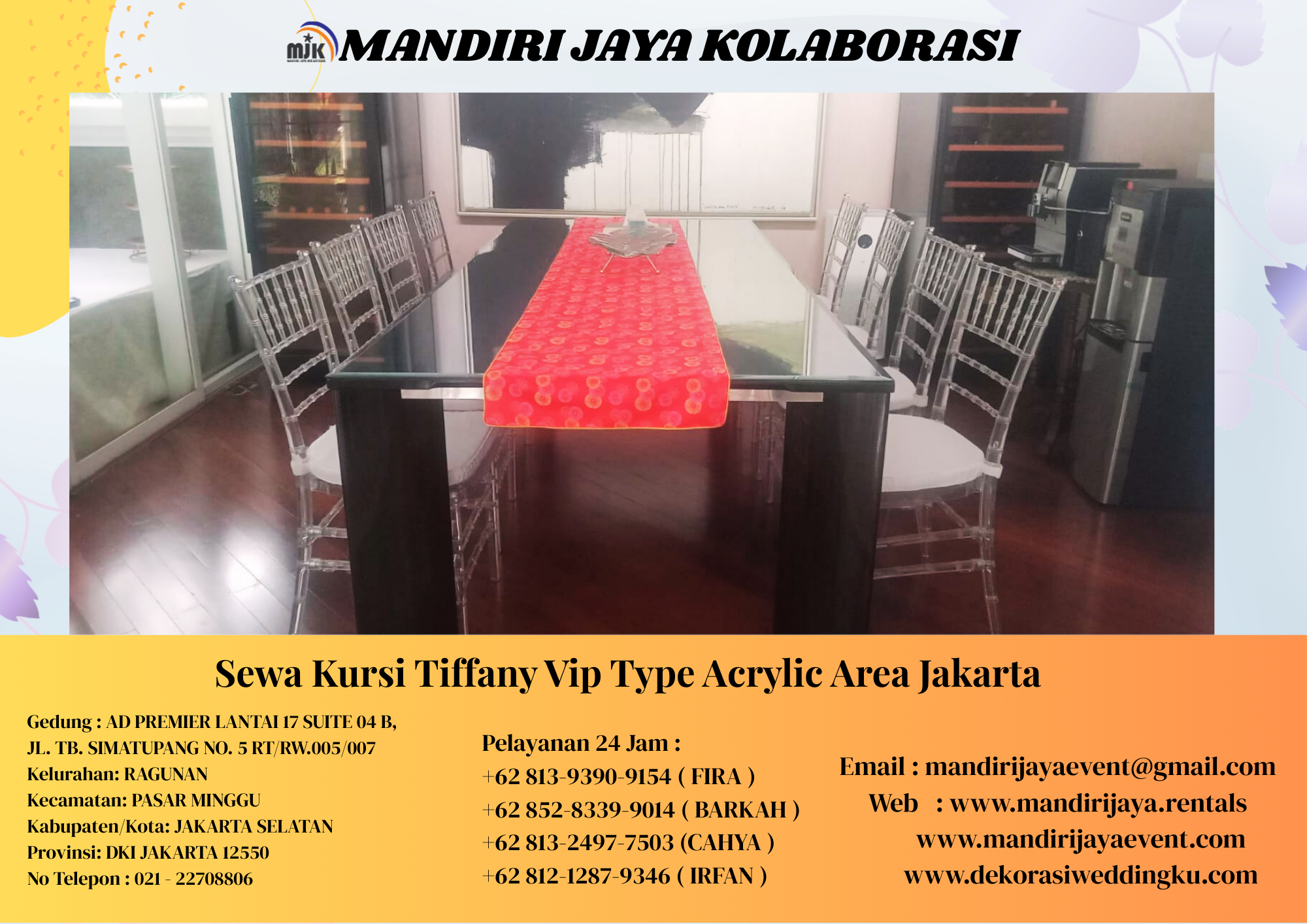 Sewa Kursi Tiffany Vip Type Acrylic Area Jakarta