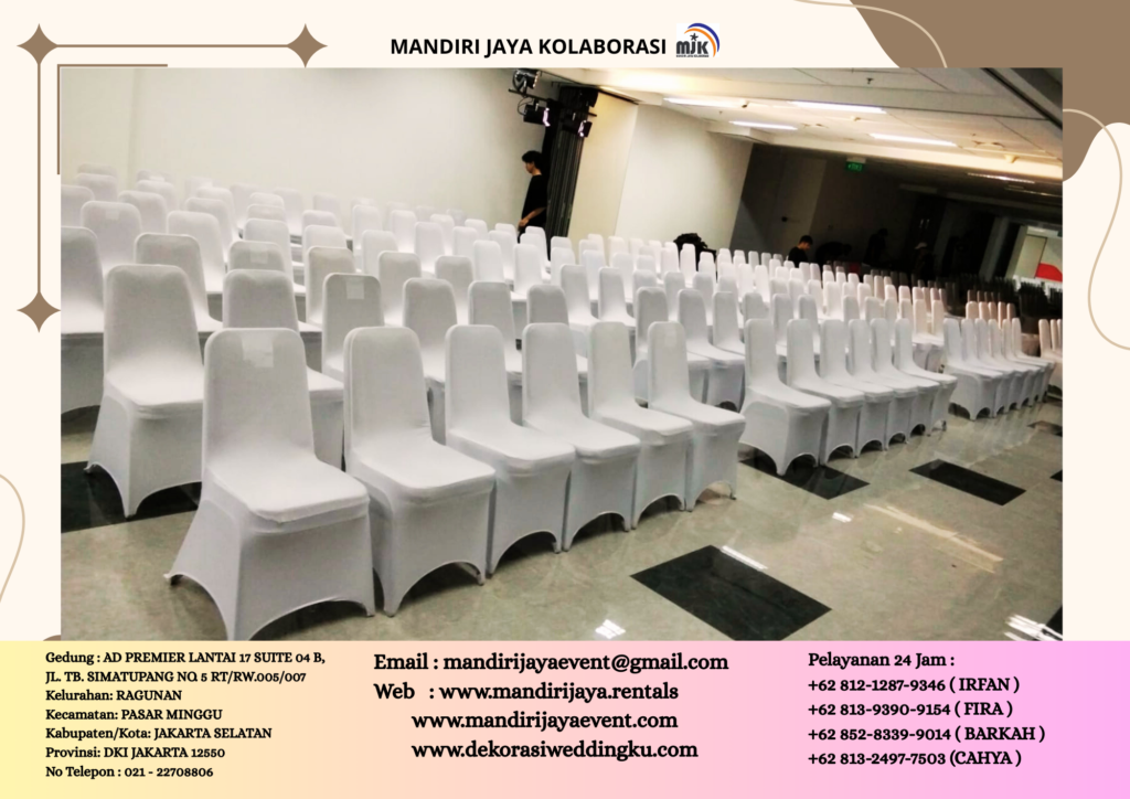 Jasa Sewa Kursi Susun Stainless Cover Putih Area PIK