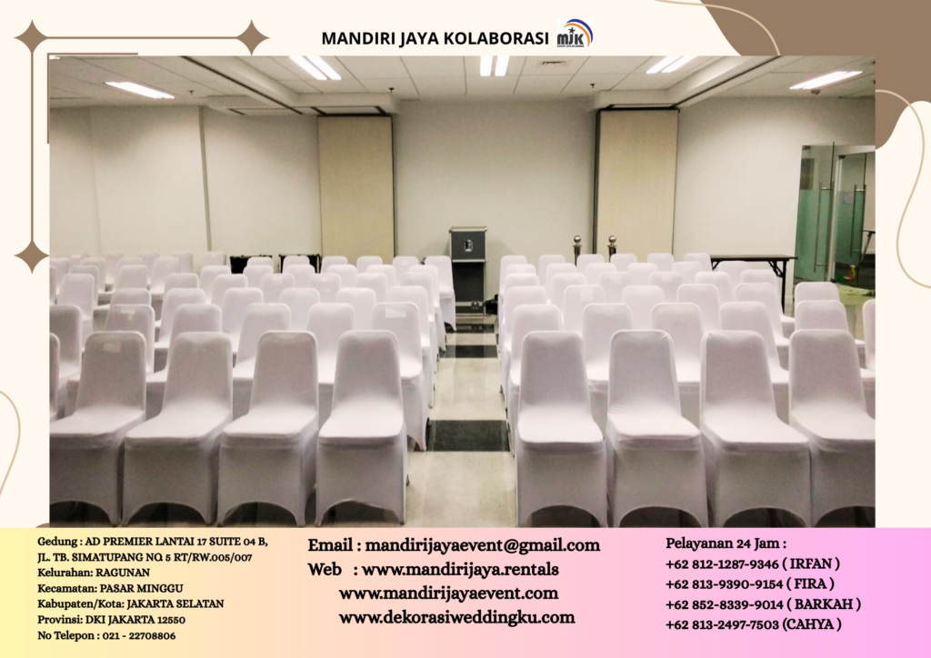 Jasa Sewa Kursi Susun Stainless Cover Putih Area PIK
