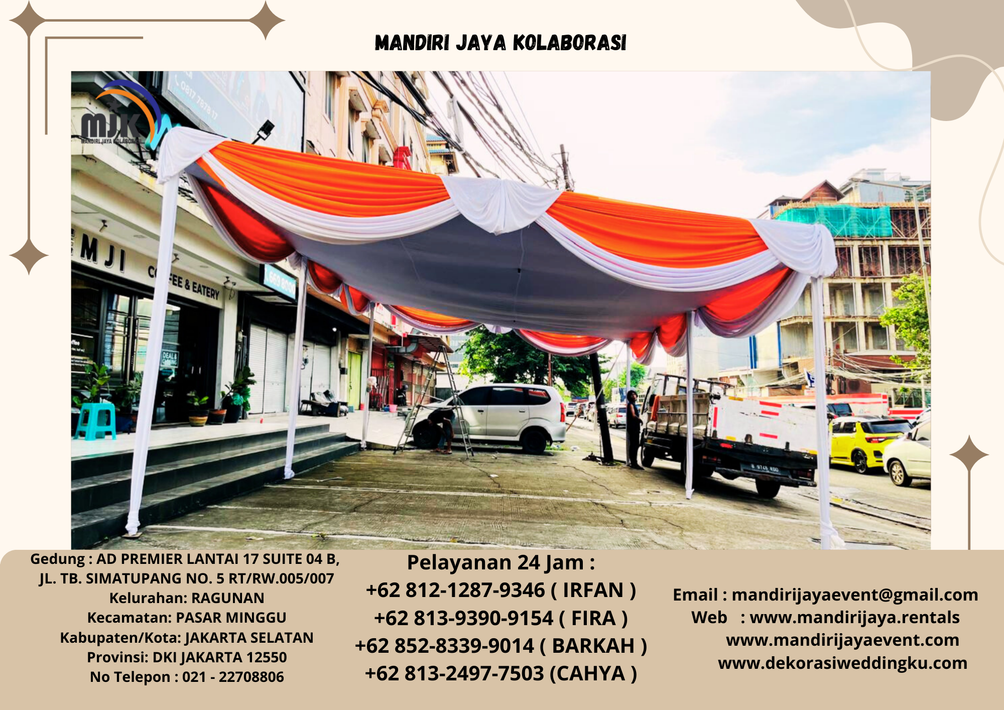 Rental Tenda Type Dekoasi Plafon Poni Merah Putih Jakarta