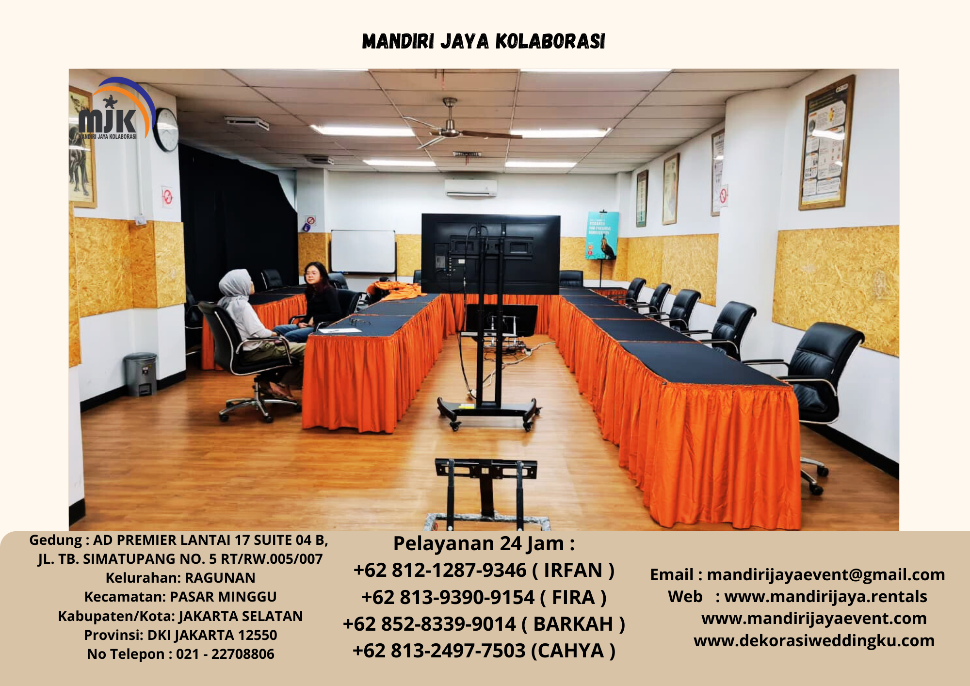 Sewa Kursi Direktur, Meja IBM Cover Taplak Kain Hitam Area TMII