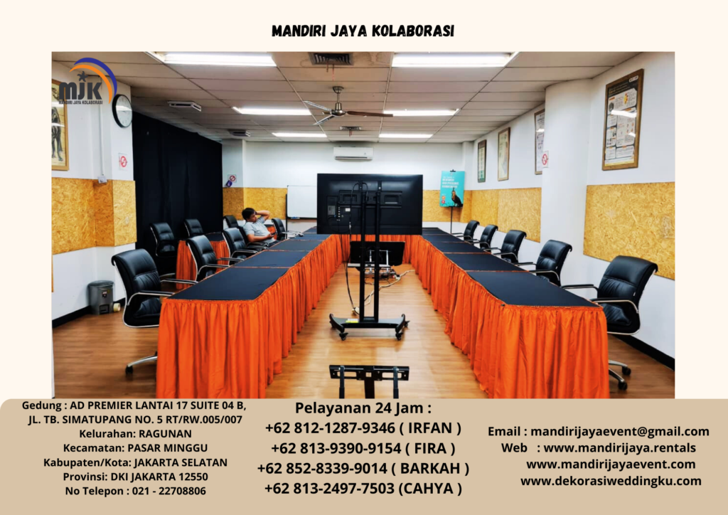 Sewa Kursi Direktur, Meja IBM Cover Taplak Kain Hitam Area TMII