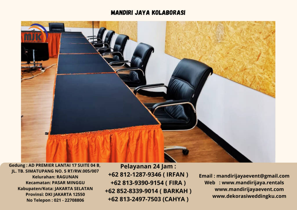 Sewa Kursi Direktur, Meja IBM Cover Taplak Kain Hitam Area TMII