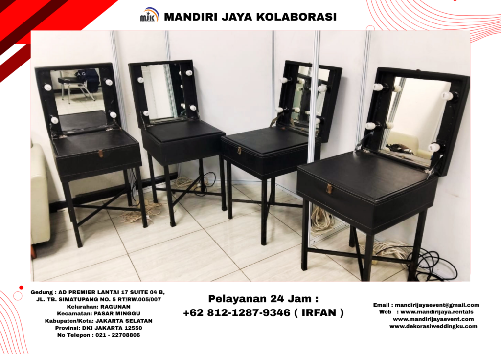 Sewa Meja Kaca Rias Portable Hitam Vip Jakarta
