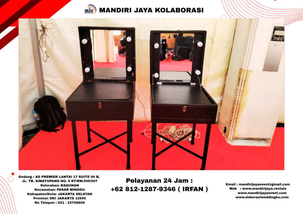 Sewa Meja Kaca Rias Portable Hitam Vip Jakarta