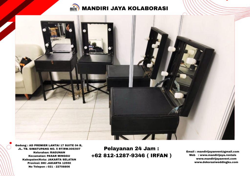 Sewa Meja Kaca Rias Portable Hitam Vip Jakarta