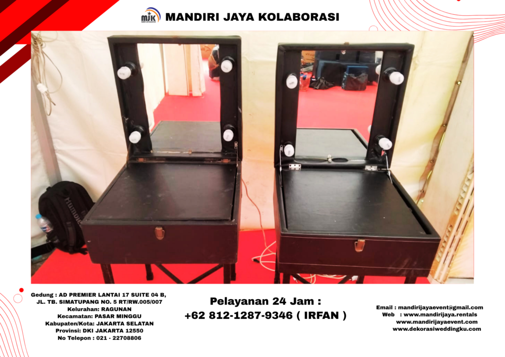 Sewa Meja Kaca Rias Portable Hitam Vip Jakarta