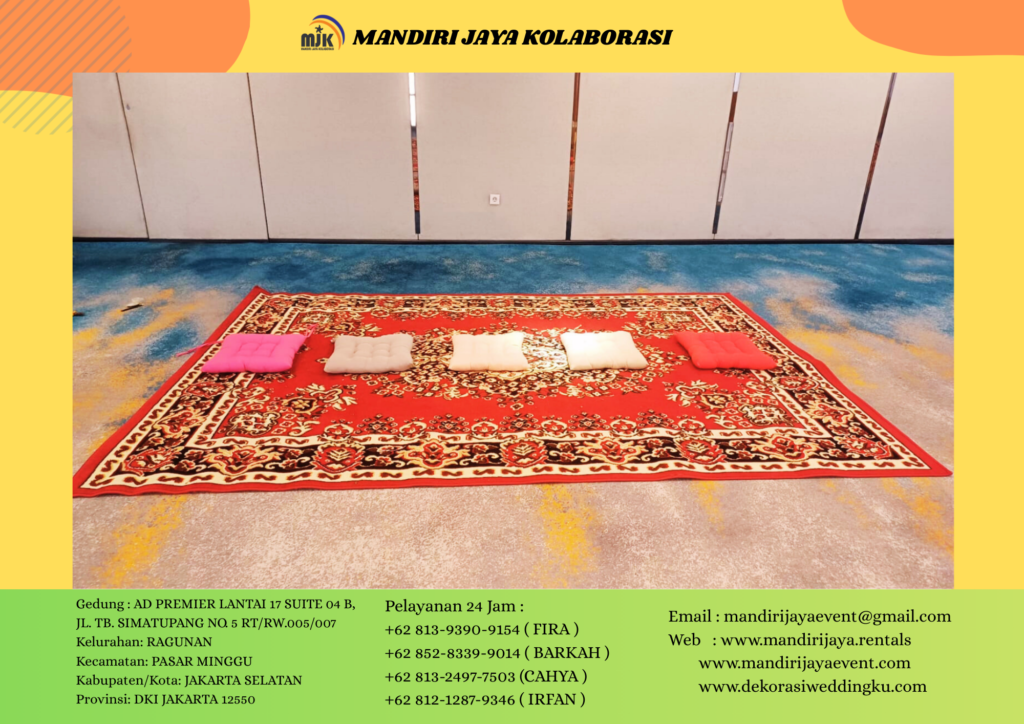 Sewa Round Table Set Bantalan Duduk karpet Permadani Merah Bekasi
