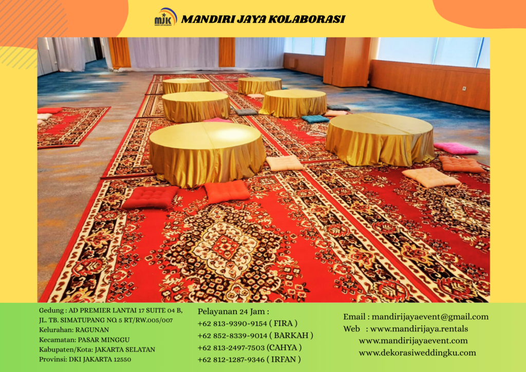 Sewa Round Table Set Bantalan Duduk karpet Permadani Merah Bekasi