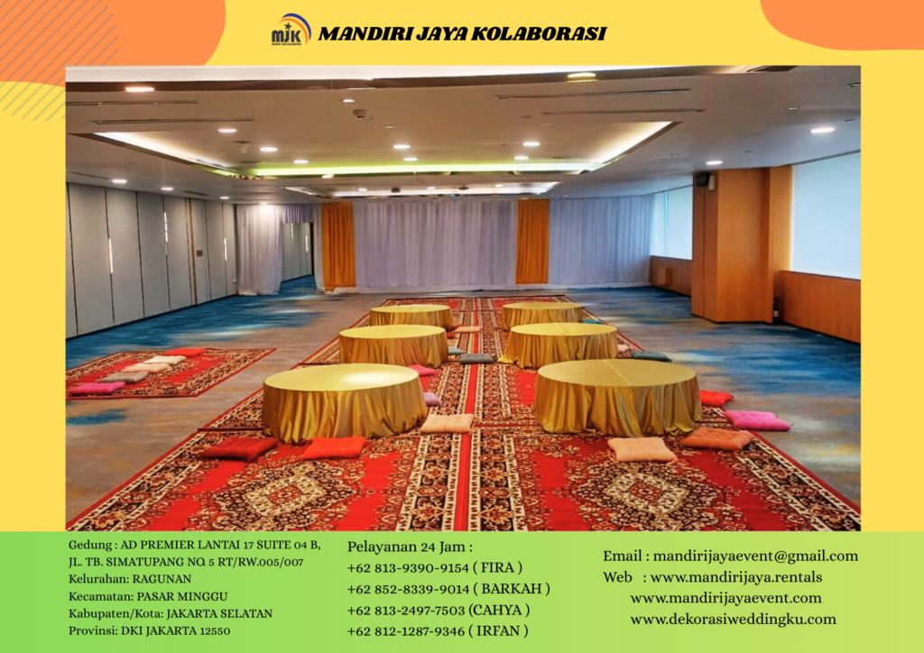 Sewa Round Table Set Bantalan Duduk karpet Permadani Merah Bekasi