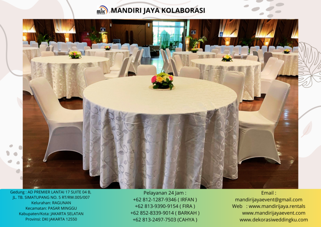 Sewa Round Table,Kursi Event Cover Putih Stok Banyak Area Jakarta