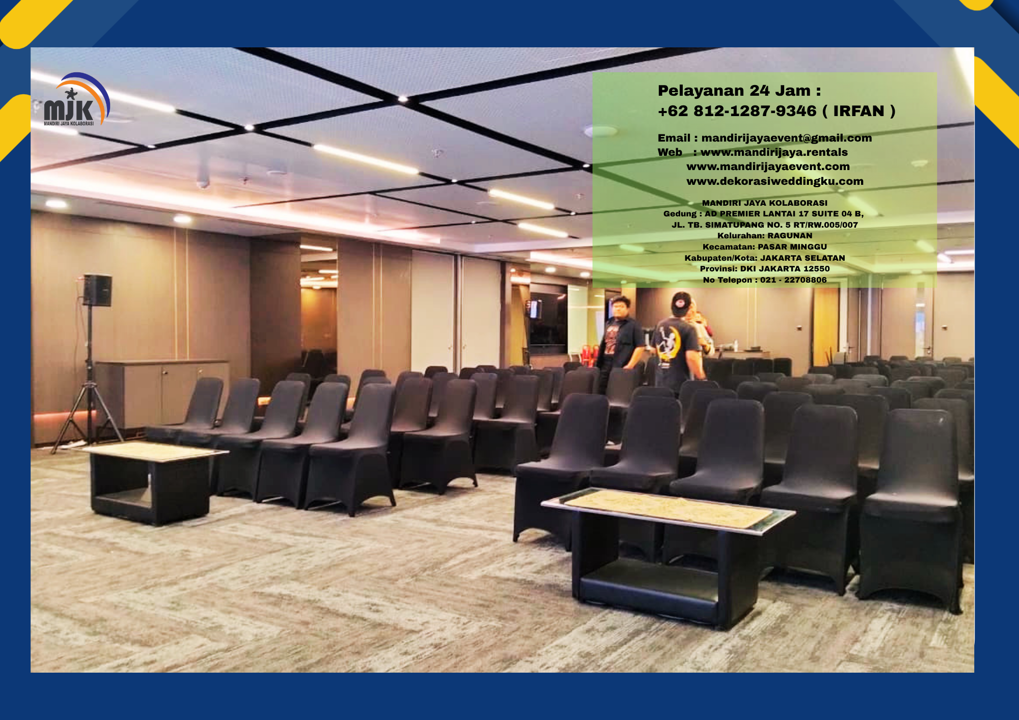 Sewa Kursi Susun Hitam,Meja Kaca VIP Hitam Event Danatara Jakarta