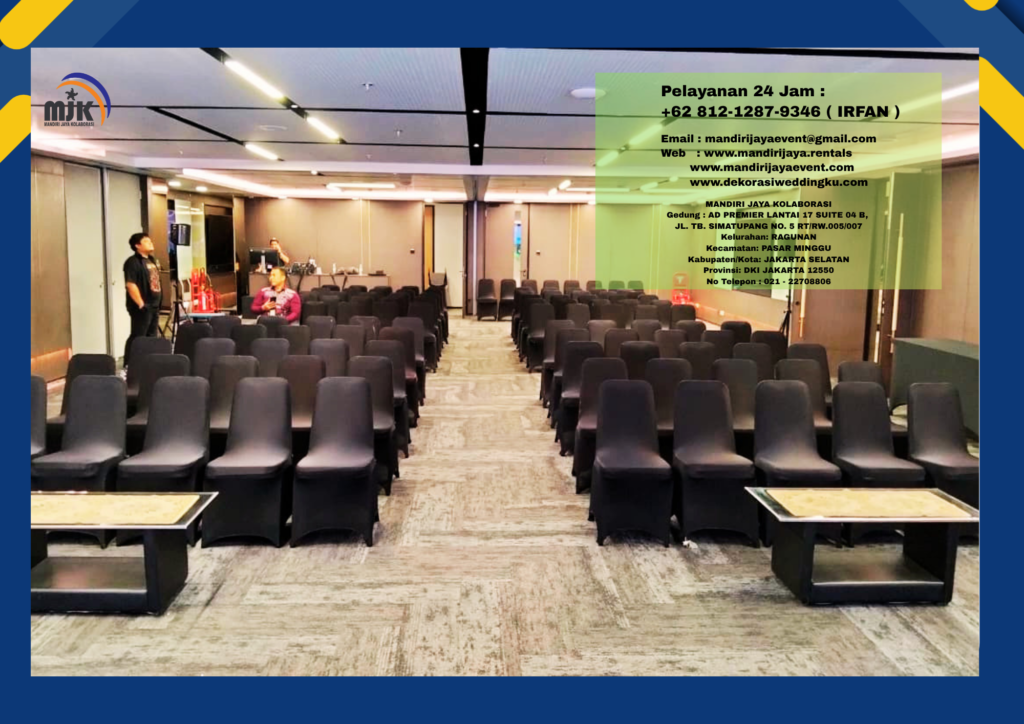 Sewa Kursi Susun Hitam,Meja Kaca VIP Hitam Event Danatara Jakarta