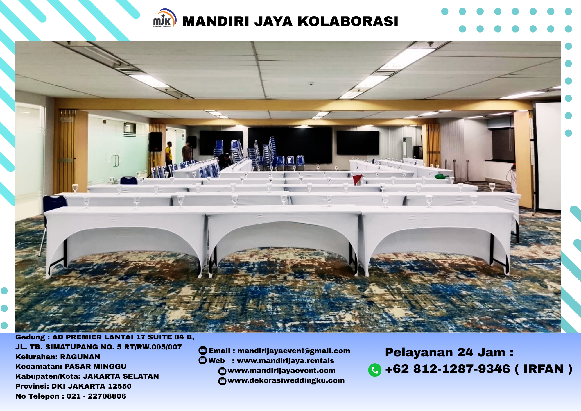Sewa Meja IBM UK 180x45cm Cover Street Putih Elegan Jakarta (1) Sewa Meja IBM UK 180x45cm Cover Street Putih Elegan Jakarta