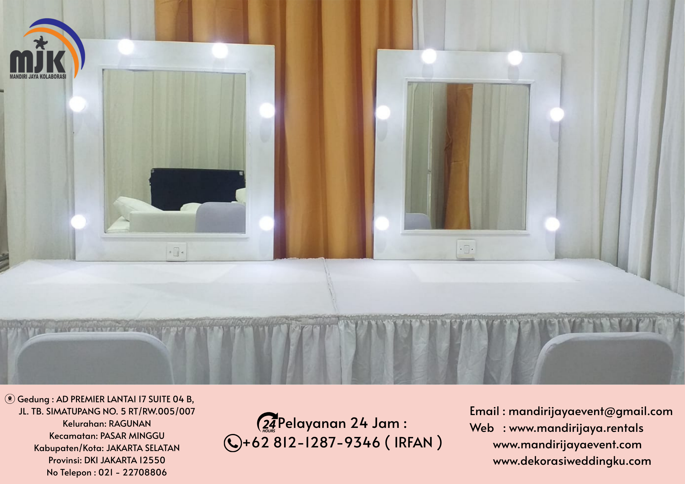 Sewa Meja Kaca Rias Portable Putih Dan Hitam Jakarta