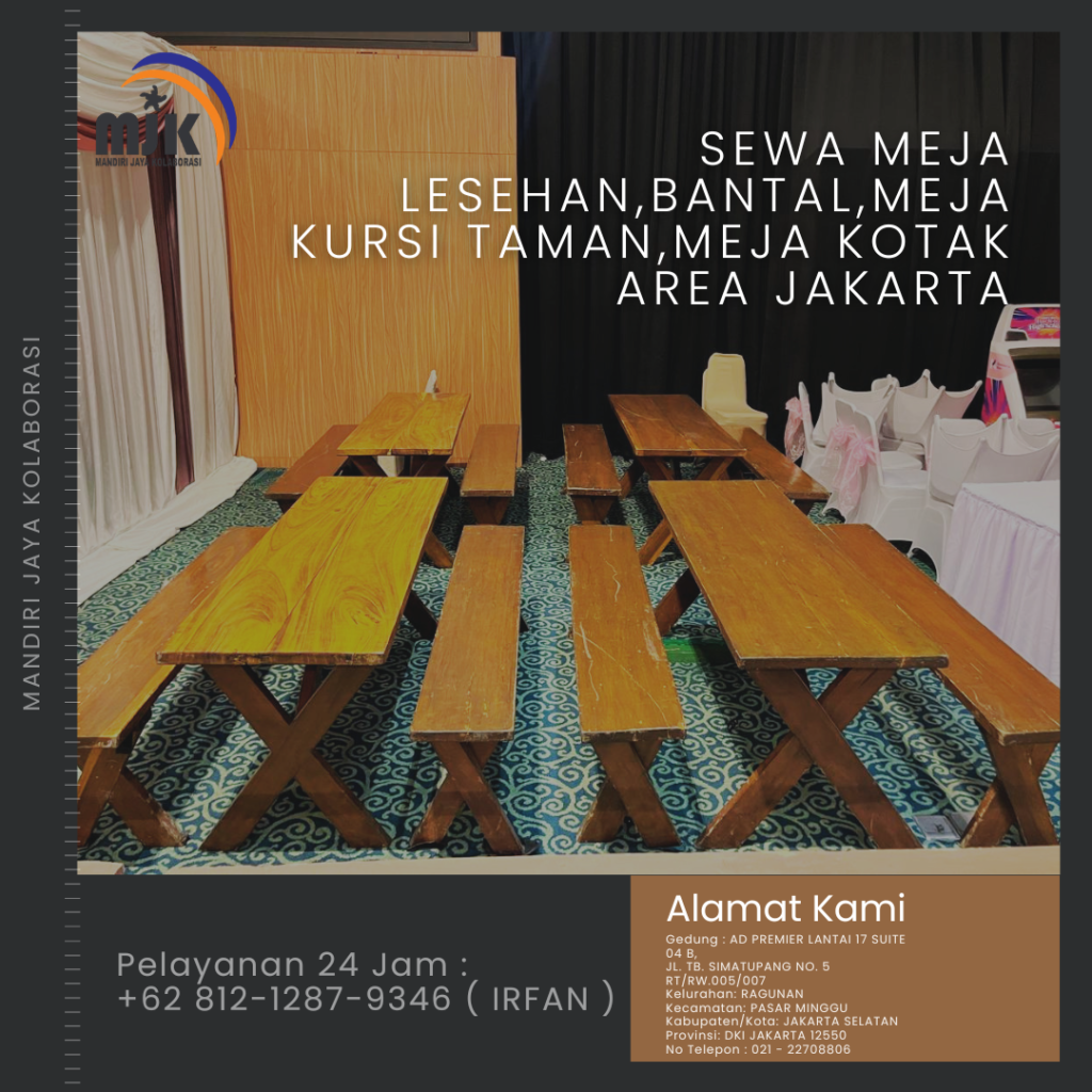 Sewa Meja Lesehan,Bantal,Meja kursi Taman,Meja Kotak Area Jakarta