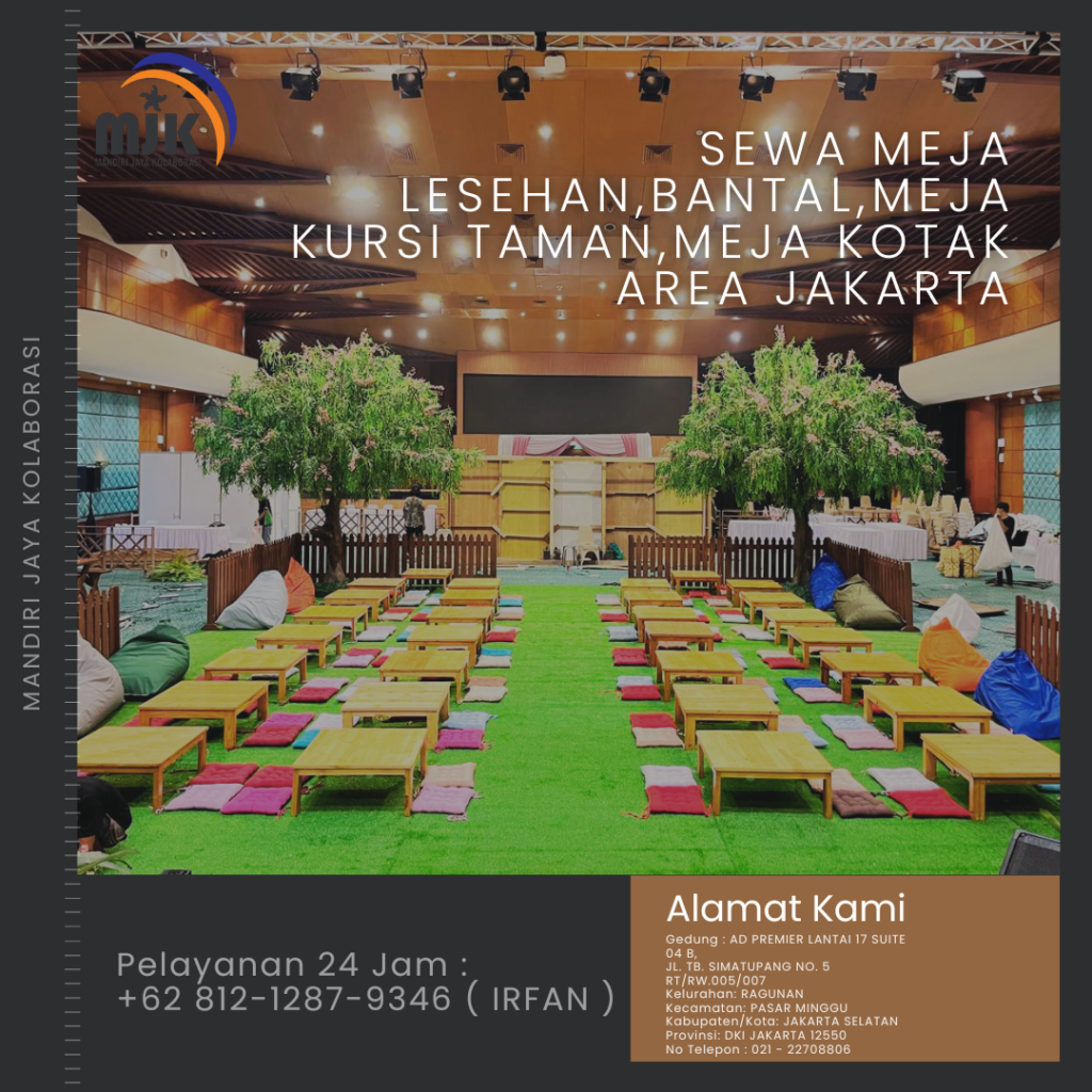 Sewa Meja Lesehan,Bantal,Meja kursi Taman,Meja Kotak Area Jakarta