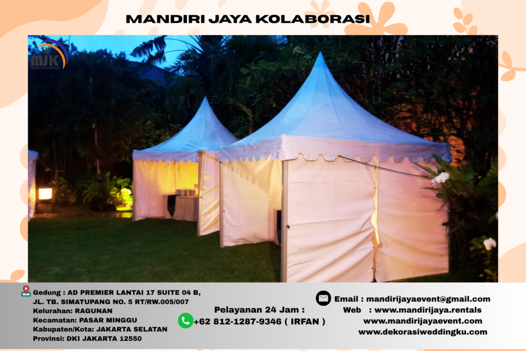 Sewa Tenda Kerucut Sarnafil Putih Siap Setting Di Jakarta