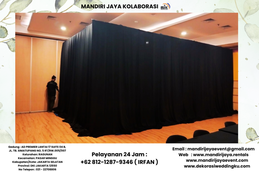 Sewa Tirai Hitam Lotto Tebal Siap Setting Area Jakarta Barat