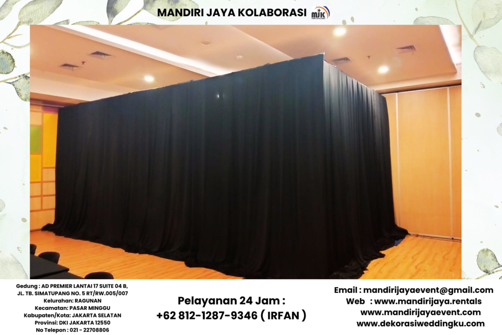 Sewa Tirai Hitam Lotto Tebal Siap Setting Area Jakarta Barat