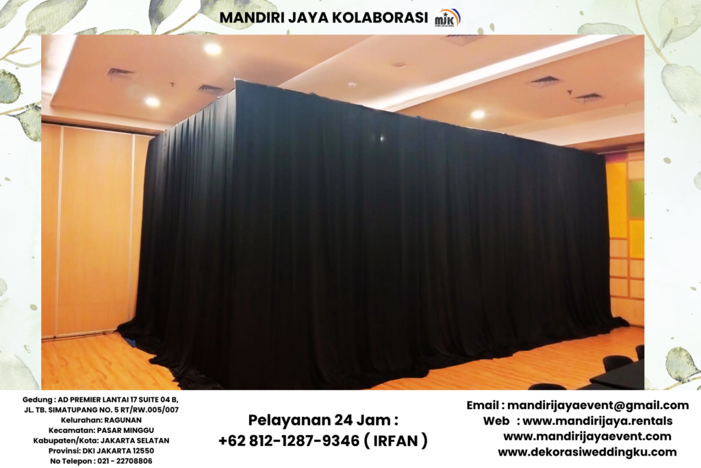 Sewa Tirai Hitam Lotto Tebal Siap Setting Area Jakarta Barat
