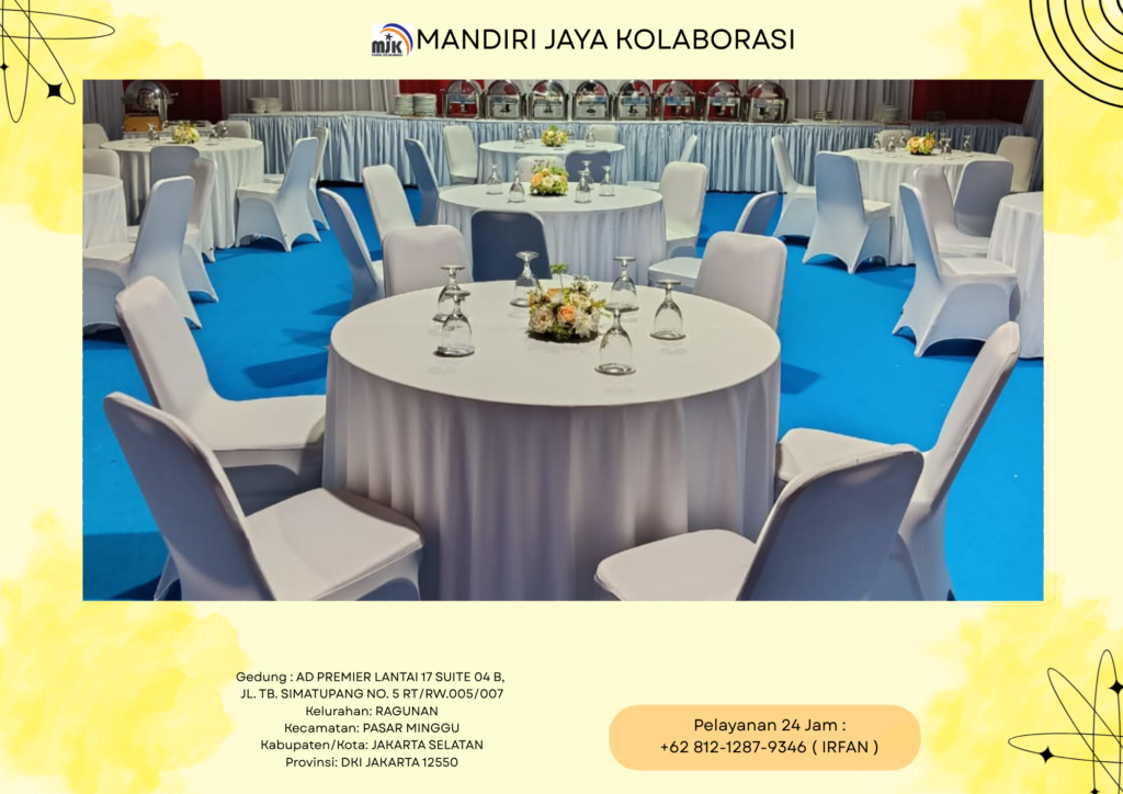 Sewa Round Table Cover Putih,Hitam,Gold Jakarta