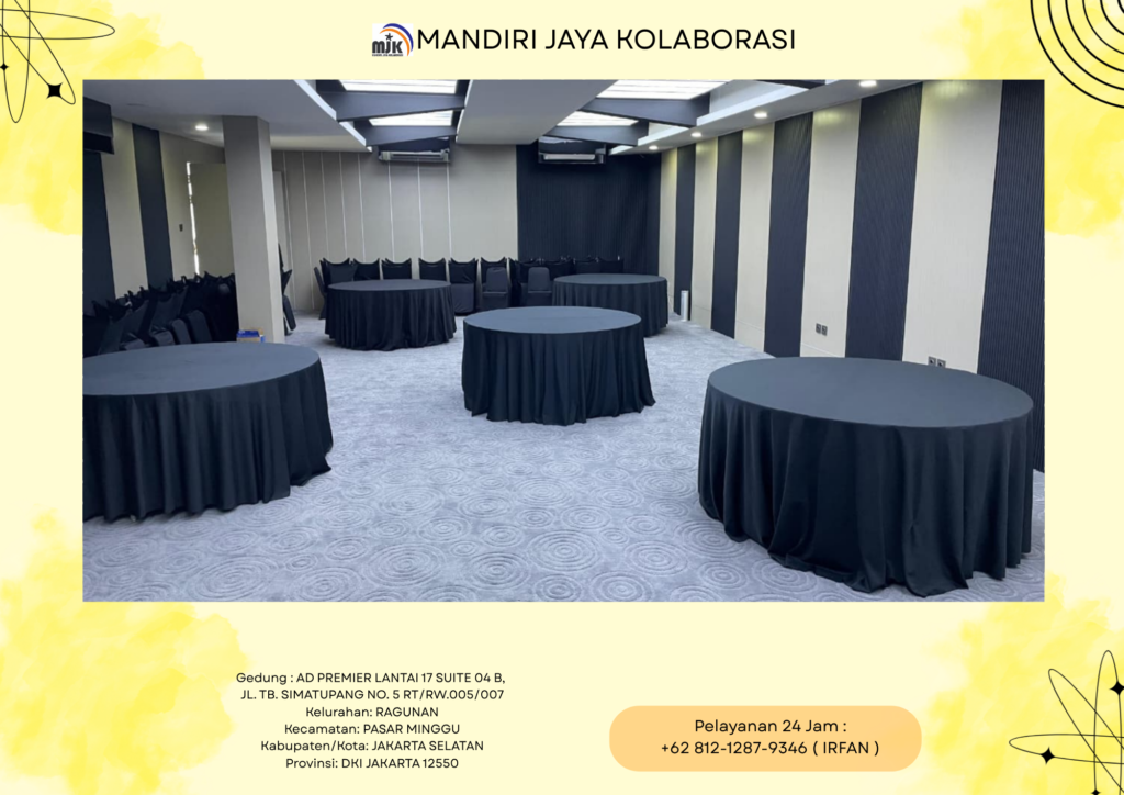 Sewa Round Table Cover Putih,Hitam,Gold Jakarta