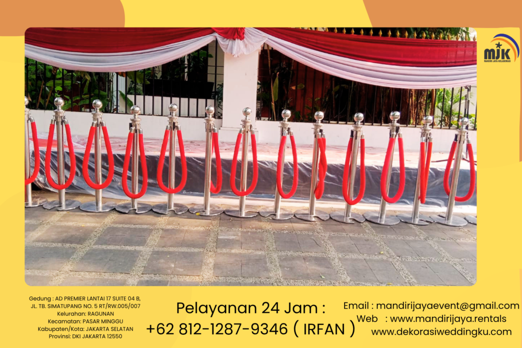 Sewa Tiang Pembatas Tali Bludru Merah Area Bekasi