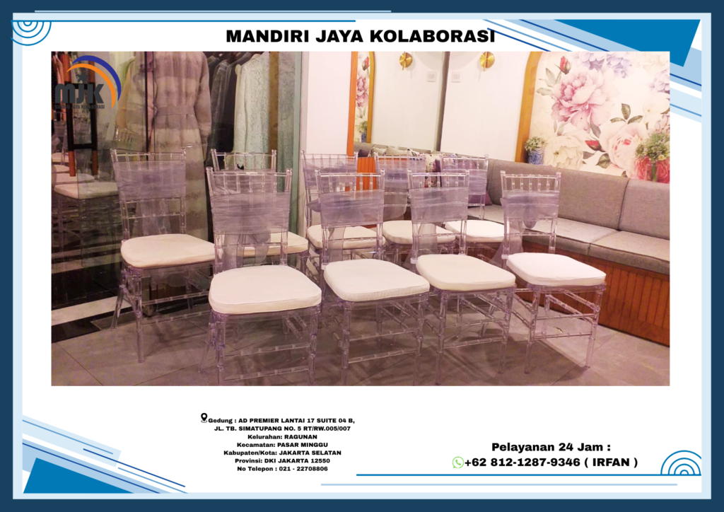 Rental Kursi Tiffany Acrylic Bening,Sewa Partisi Putih Depok