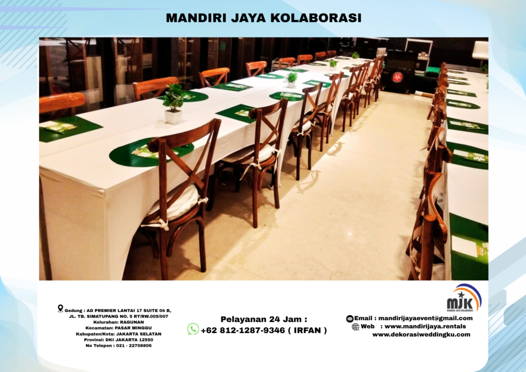 Sewa Meja IBM Cover Putih Set kursi Crossback Area Bsd