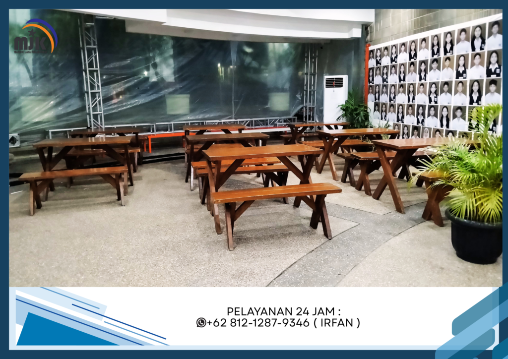 Sewa Meja,Bangku Taman Kayu Kaki Silang Bogor