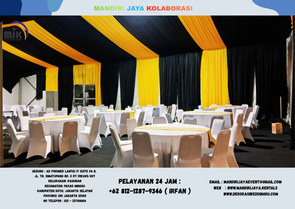 Sewa Tenda Serut Hitam Gold,Meja,Kursi Jakarta