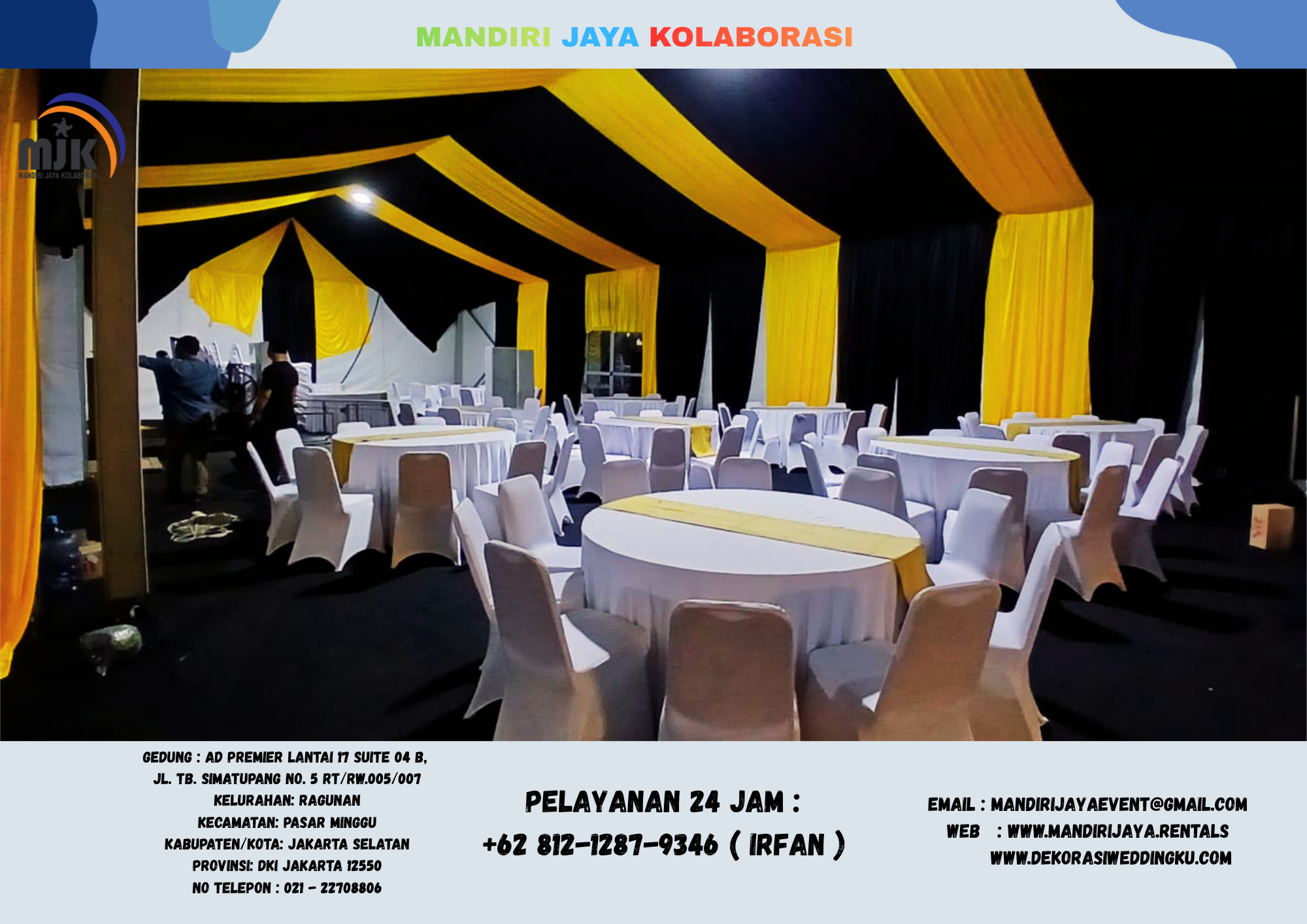 Sewa Tenda Serut Hitam Gold,Meja,Kursi Jakarta