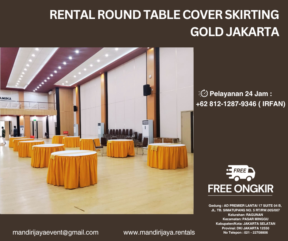 Rental Round Table Cover Skirting Gold Jakarta