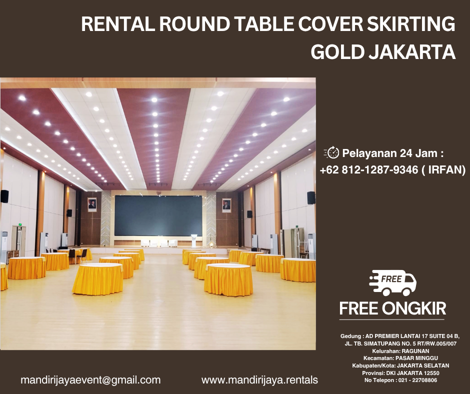 Rental Round Table Cover Skirting Gold Jakarta