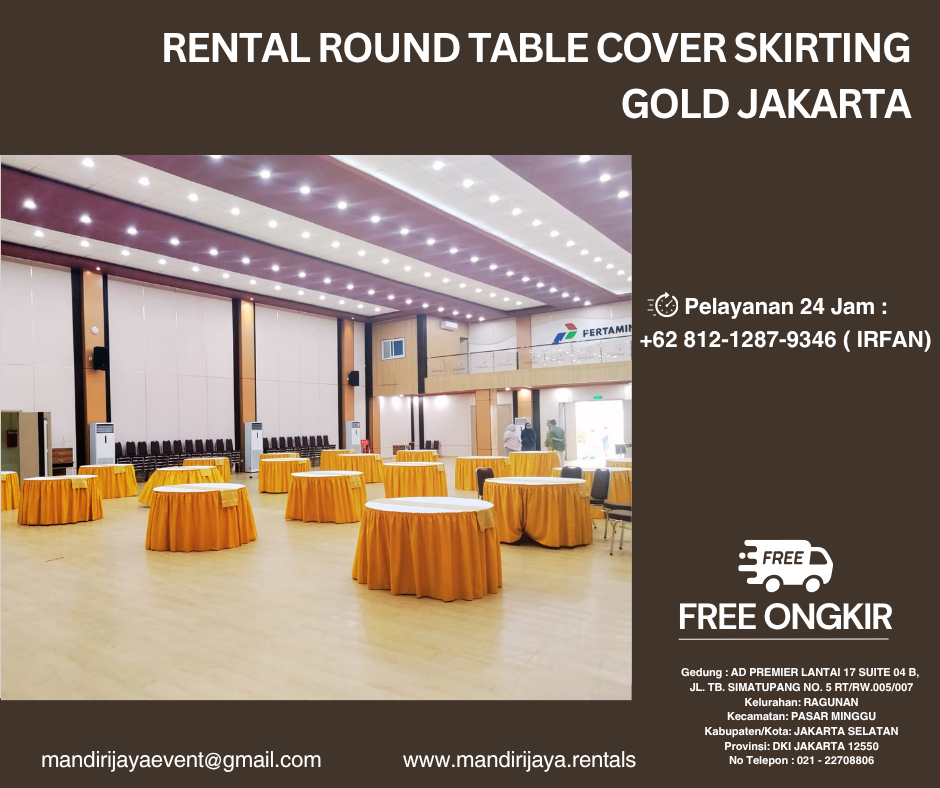 Rental Round Table Cover Skirting Gold Jakarta