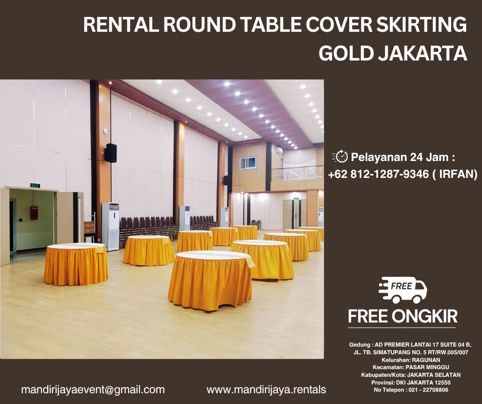 Rental Round Table Cover Skirting Gold Jakarta
