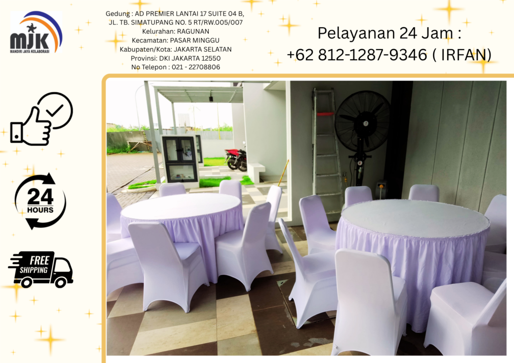 Rental Round Table Cover Putih,Kursi Susun Bogor